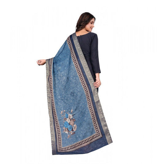 Women's chanderi silk Printed Dupatta (Navy Blue, Length: 2 Mtr)