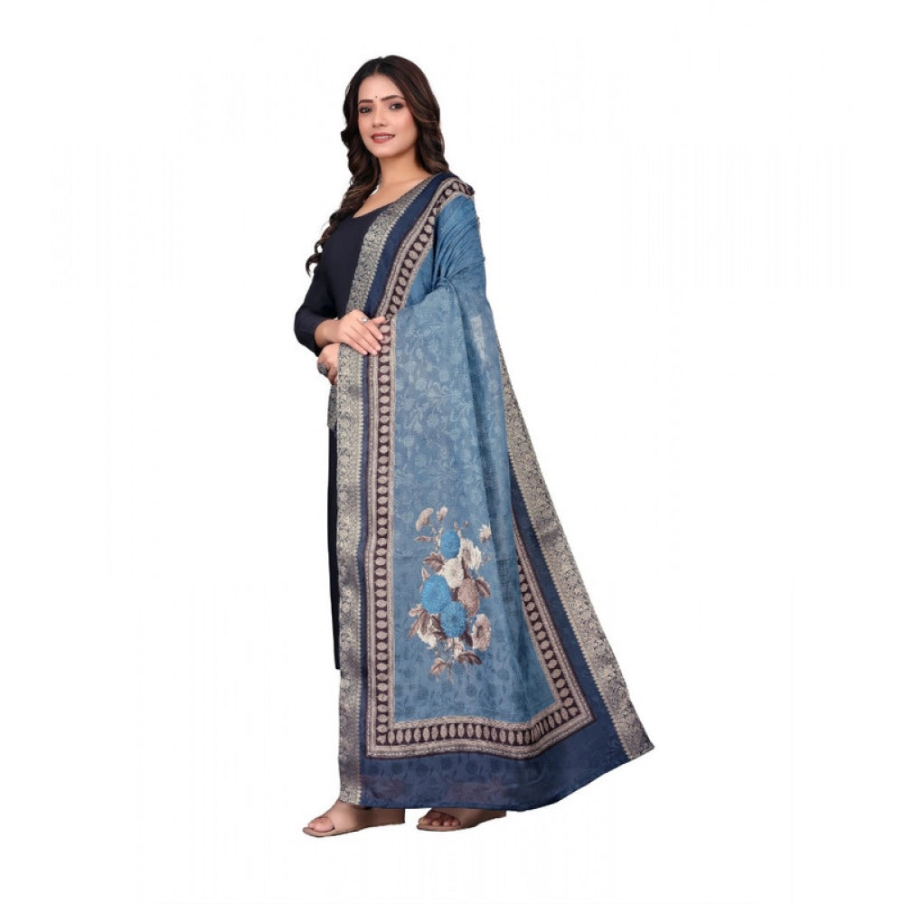 Women's chanderi silk Printed Dupatta (Navy Blue, Length: 2 Mtr)