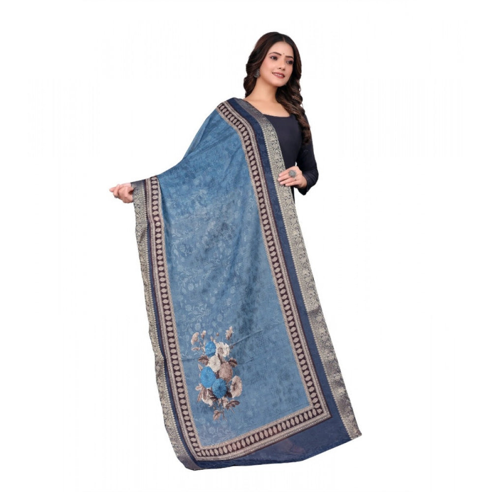Women's chanderi silk Printed Dupatta (Navy Blue, Length: 2 Mtr)