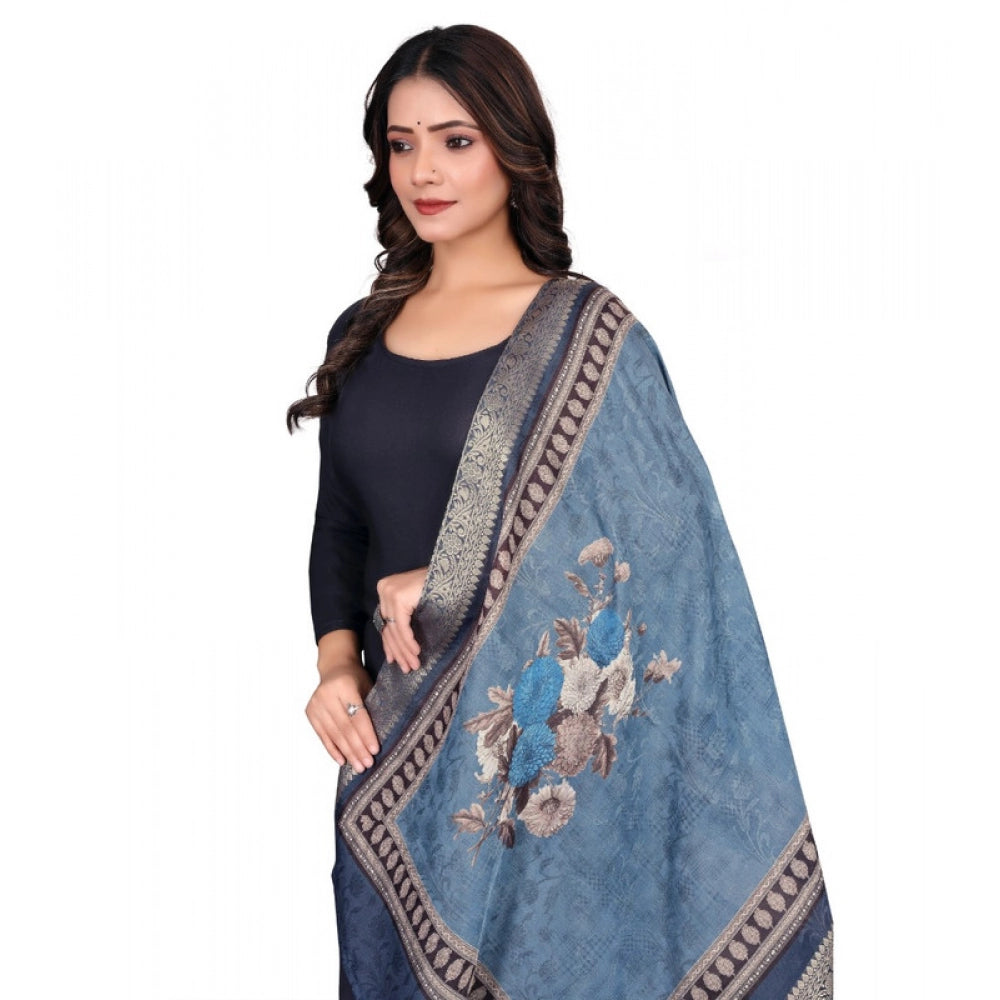 Women's chanderi silk Printed Dupatta (Navy Blue, Length: 2 Mtr)