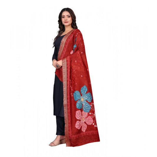 Women’s Red Chanderi Silk Printed Dupatta – 2m Casual Daily Wear