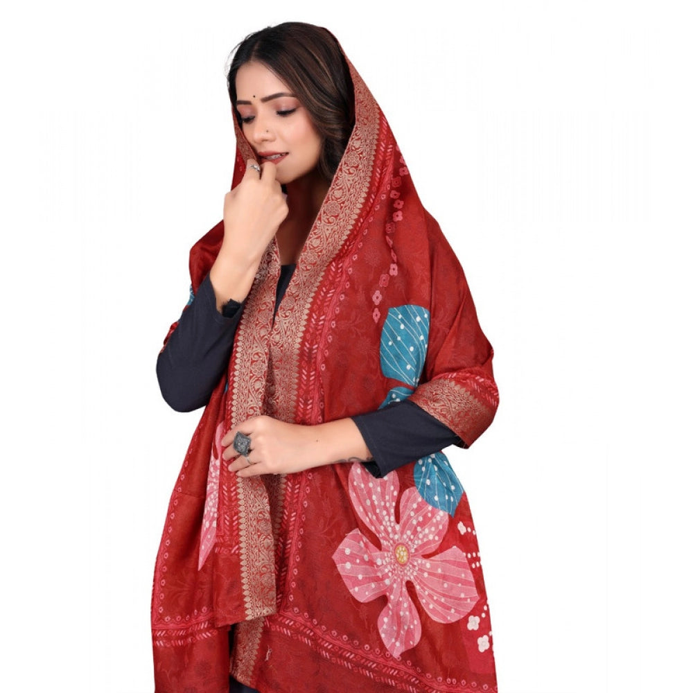 Women’s Red Chanderi Silk Printed Dupatta – 2m Casual Daily Wear