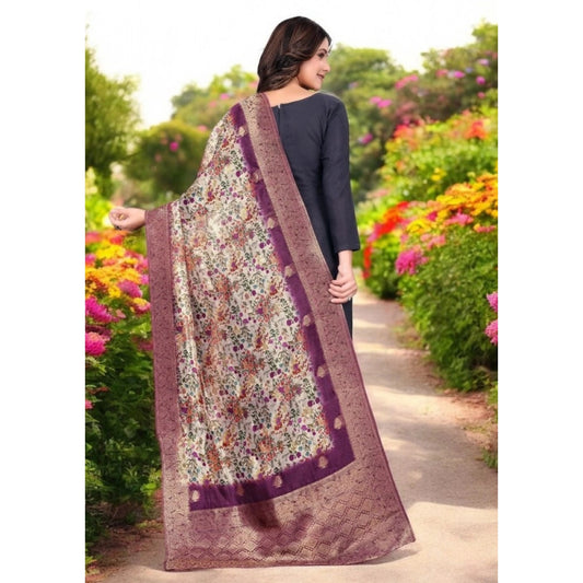 Women's chanderi silk Printed Dupatta (Magenta, Length: 2 Mtr)