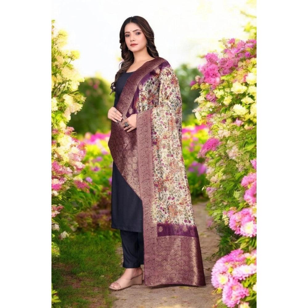 Women's chanderi silk Printed Dupatta (Magenta, Length: 2 Mtr)