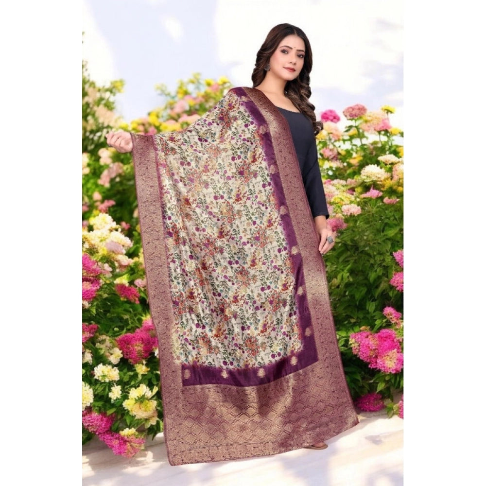 Women's chanderi silk Printed Dupatta (Magenta, Length: 2 Mtr)