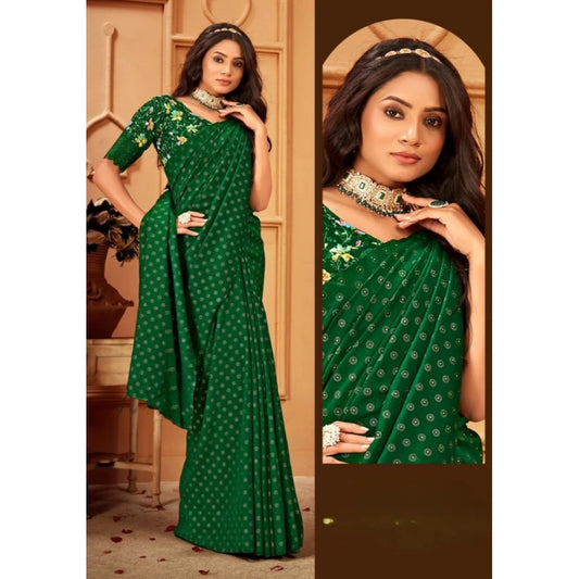 Women's Printed Brasso Saree With Unstitched Blouse (Green, 5-6 Mtrs)