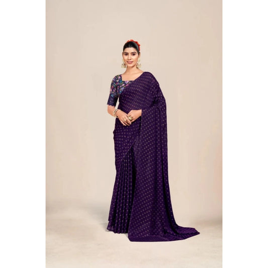Women's Printed Brasso Saree With Unstitched Blouse (Purple, 5-6 Mtrs)