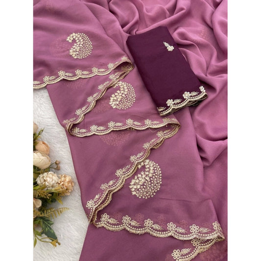 Women's Digital Georgette Saree With Unstitched Blouse (Pink, 5-6 Mtrs)