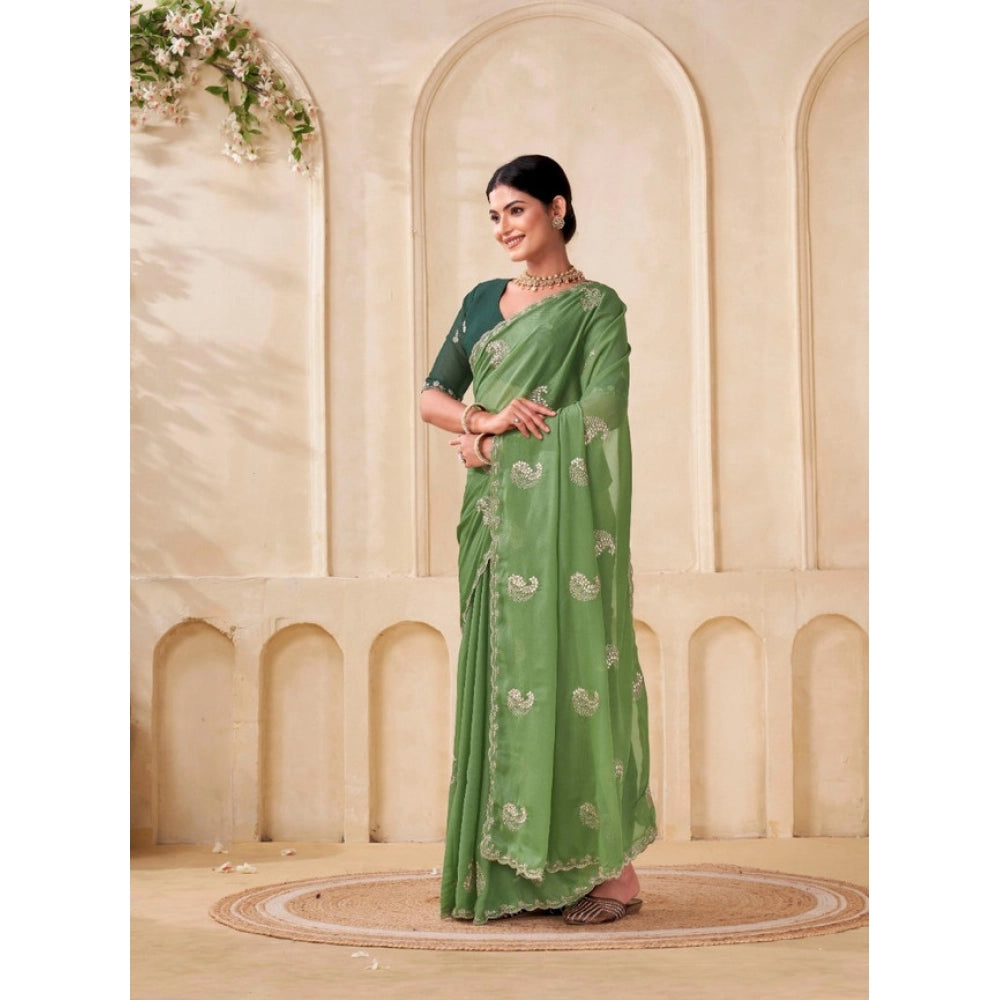 Women's Digital Georgette Saree With Unstitched Blouse (Pista, 5-6 Mtrs)