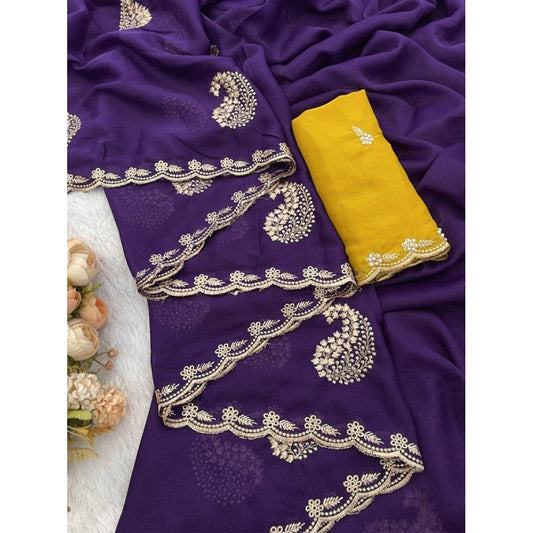 Women's Digital Georgette Saree With Unstitched Blouse (Purple, 5-6 Mtrs)