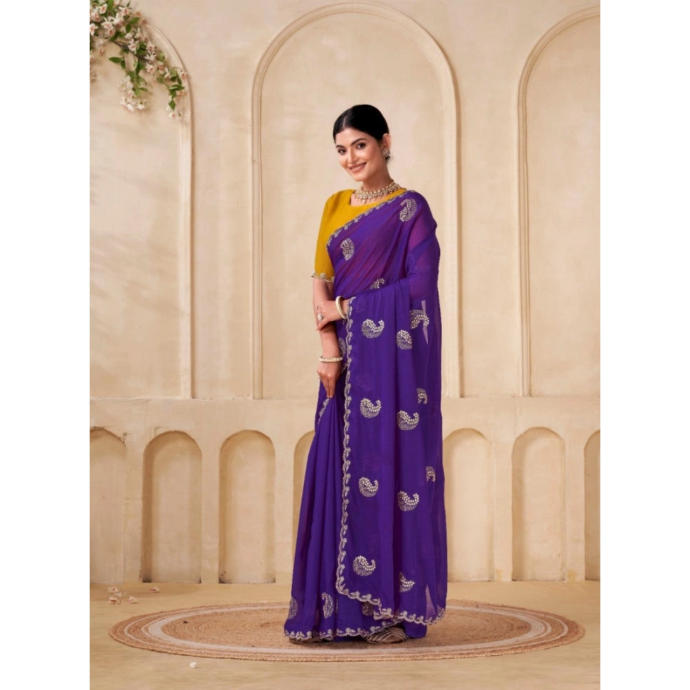 Women's Digital Georgette Saree With Unstitched Blouse (Purple, 5-6 Mtrs)