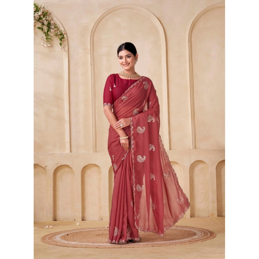 Women's Digital Georgette Saree With Unstitched Blouse (Red, 5-6 Mtrs)