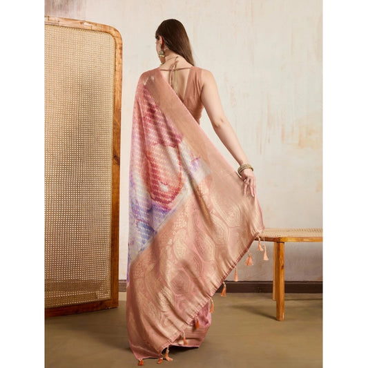 Women's Viscose Printed Saree With Unstitched Blouse 5.5Mtr (Peach)