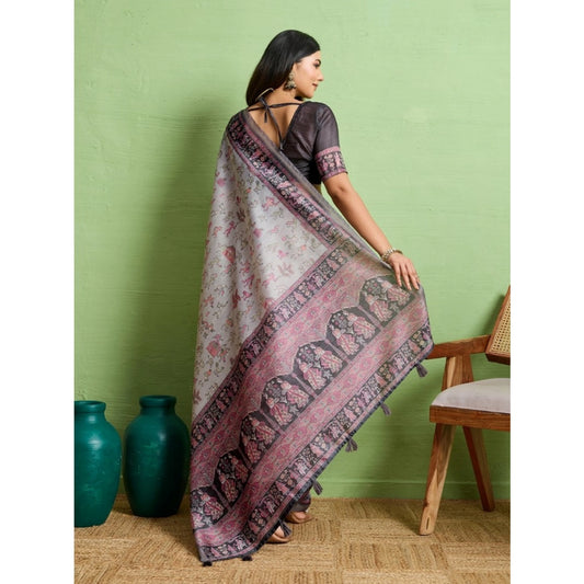 Women's Silk Blend Printed Saree With Unstitched Blouse 5.5Mtr (Grey)