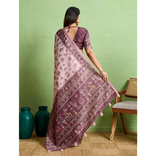 Women's Silk Blend Printed Saree With Unstitched Blouse 5.5Mtr (Grey)