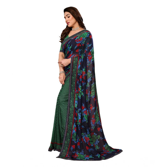 Women's Georgette Printed Saree With Unstitched Blouse 5.5Mtr (Green)