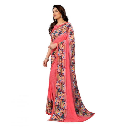 Women's Georgette Printed Saree With Unstitched Blouse 5.5Mtr (Pink)