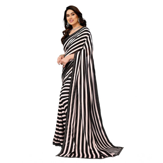 Women's Georgette Printed Saree With Unstitched Blouse 5.5Mtr (Black)