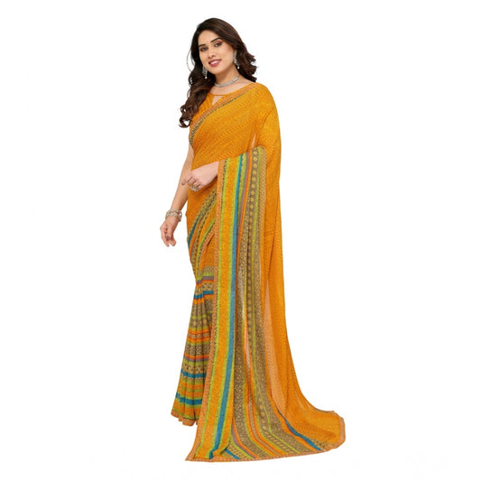 Women's Georgette Printed Saree With Unstitched Blouse 5.5Mtr (Mustard)