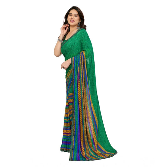 Women's Georgette Printed Saree With Unstitched Blouse 5.5Mtr (Green)