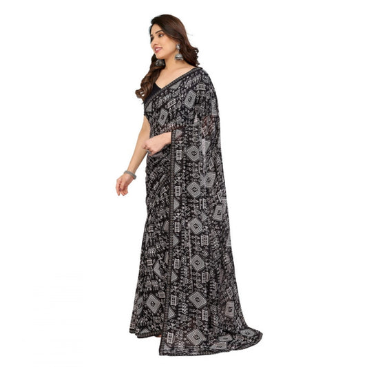 Women's Georgette Printed Saree With Unstitched Blouse 5.5Mtr (Black)