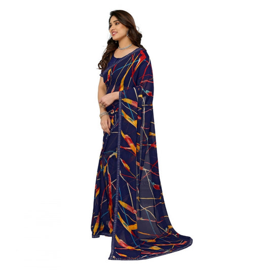 Women's Georgette Printed Saree With Unstitched Blouse 5.5Mtr (Blue)
