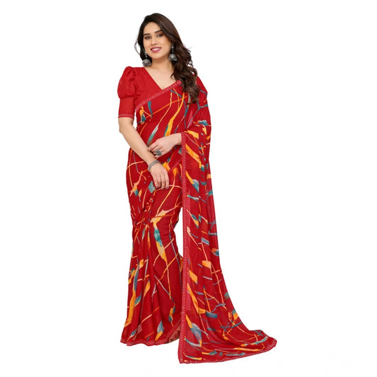 Women's Georgette Printed Saree With Unstitched Blouse 5.5Mtr (Red)
