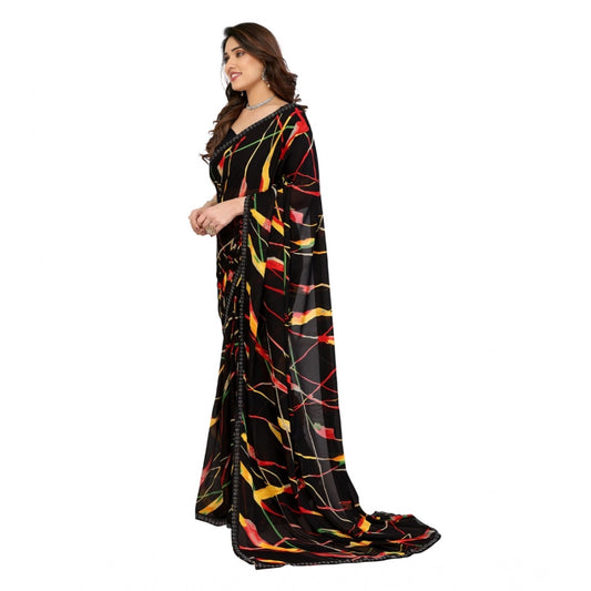 Women's Georgette Printed Saree With Unstitched Blouse 5.5Mtr (Black)