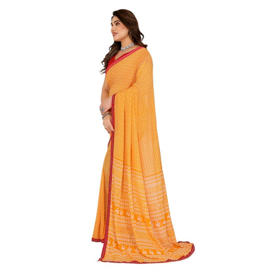 Women's Georgette Printed Saree With Unstitched Blouse 5.5Mtr (Yellow)