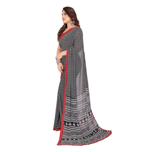 Women's Georgette Printed Saree With Unstitched Blouse 5.5Mtr (Black)