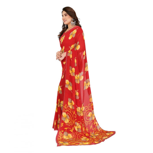 Women's Georgette Printed Saree With Unstitched Blouse 5.5Mtr (Orange)