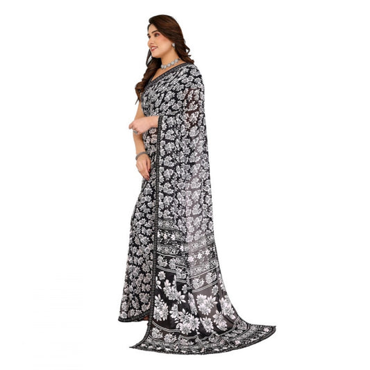 Women's Georgette Printed Saree With Unstitched Blouse 5.5Mtr (Black)