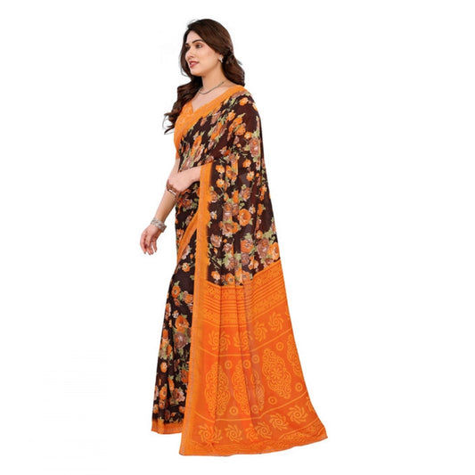 Women's Georgette Printed Saree With Unstitched Blouse 5.5Mtr (Mustard)