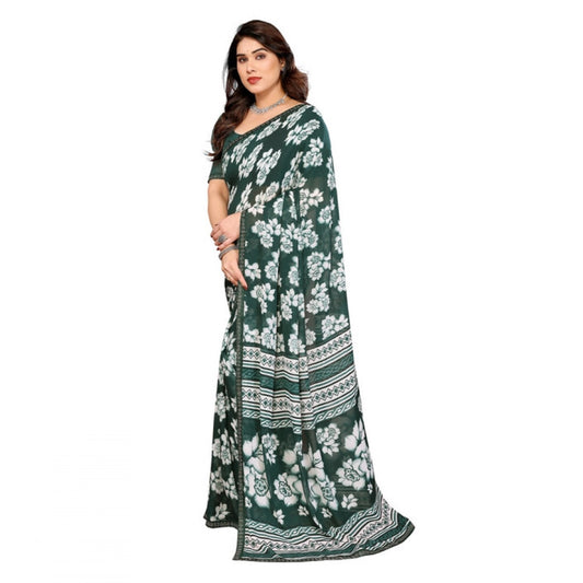 Women's Georgette Printed Saree With Unstitched Blouse 5.5Mtr (Green)