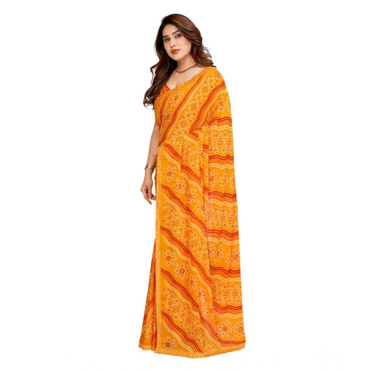 Women's Georgette Printed Saree With Unstitched Blouse 5.5Mtr (Yellow)