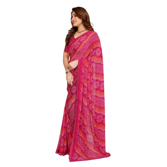 Women's Georgette Printed Saree With Unstitched Blouse 5.5Mtr (Pink)