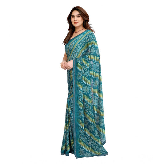 Women's Georgette Printed Saree With Unstitched Blouse 5.5Mtr (Sky Blue)