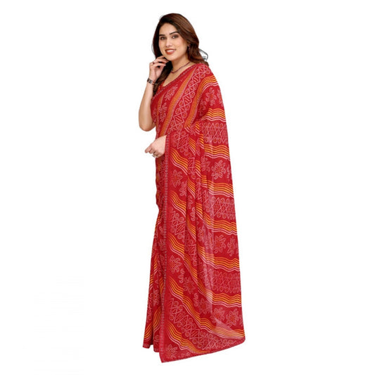 Women's Georgette Printed Saree With Unstitched Blouse 5.5Mtr (Red)
