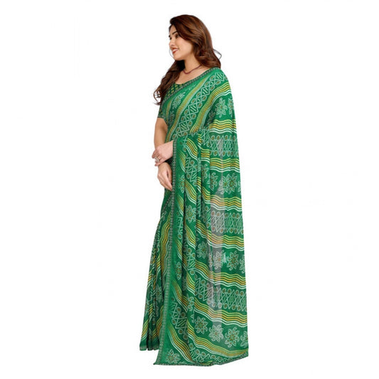 Women's Georgette Printed Saree With Unstitched Blouse 5.5Mtr (Green)
