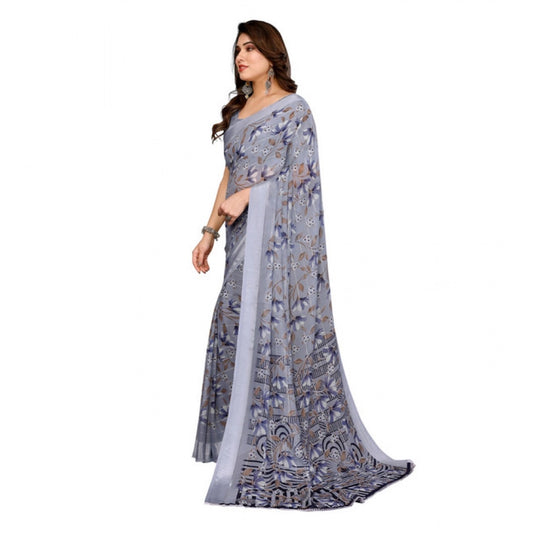 Women's Georgette Printed Saree With Unstitched Blouse 5.5Mtr (Grey)