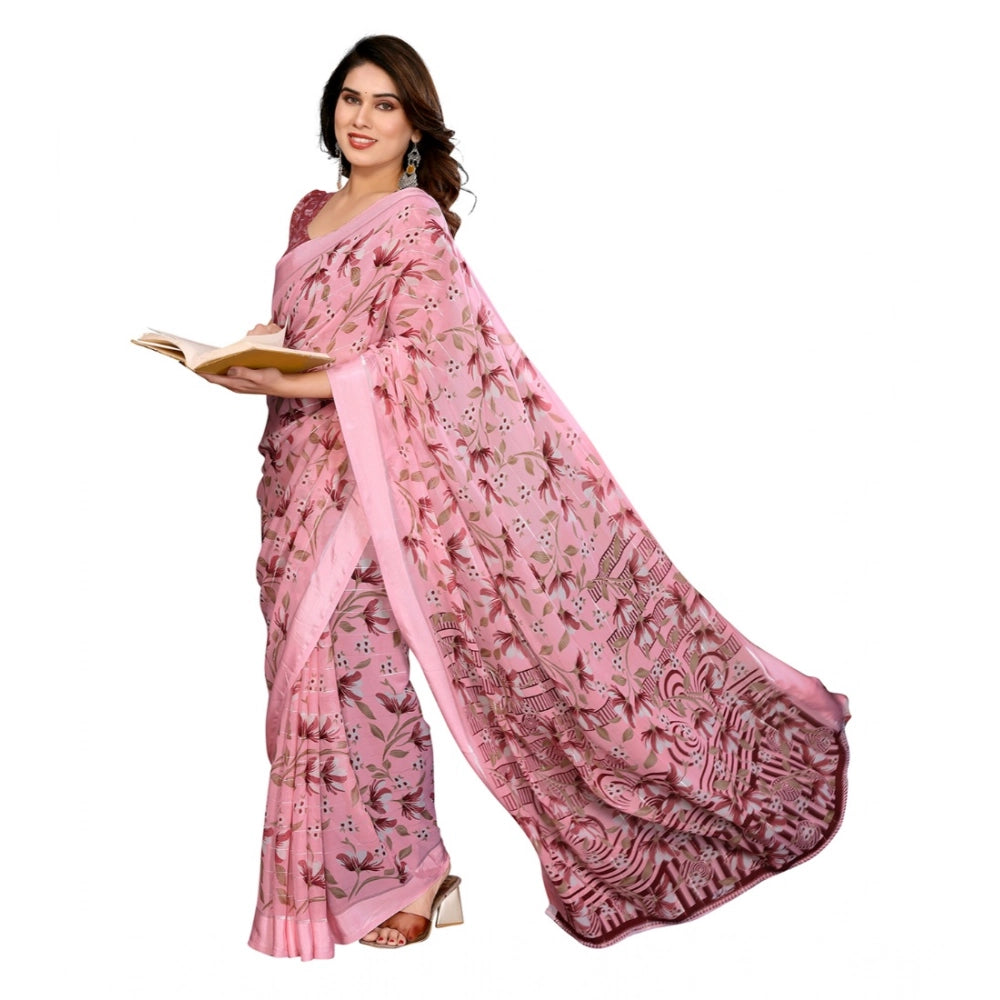 Pink georgette saree for women — pallu detail