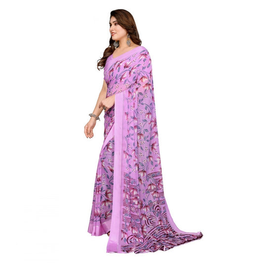Women's Georgette Printed Saree With Unstitched Blouse 5.5Mtr (Purple)