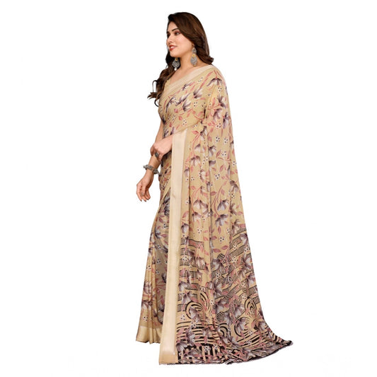 Women's Georgette Printed Saree With Unstitched Blouse 5.5Mtr (Beige)