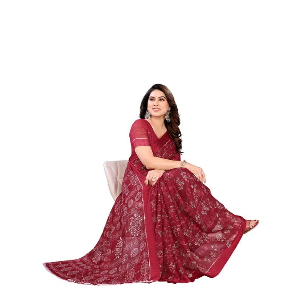 Red georgette saree for women — pallu detail
