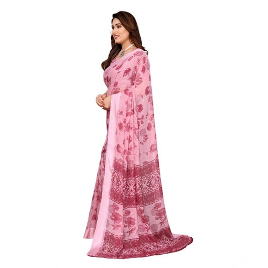 Women's Georgette Printed Saree With Unstitched Blouse 5.5Mtr (Pink)