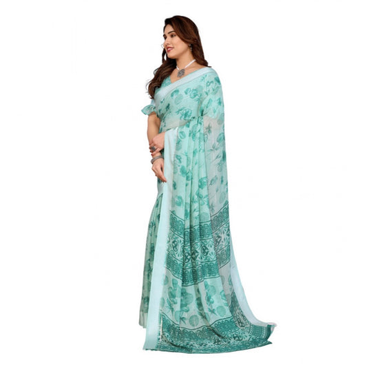 Women's Georgette Printed Saree With Unstitched Blouse 5.5Mtr (Green)