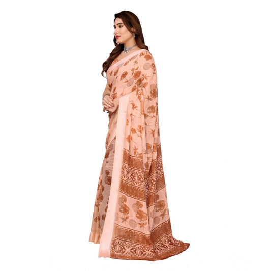 Women's Georgette Printed Saree With Unstitched Blouse 5.5Mtr (Brown)