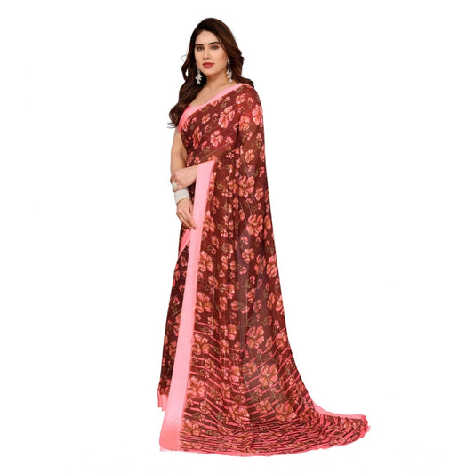 Women's Georgette Printed Saree With Unstitched Blouse 5.5Mtr (Maroon)