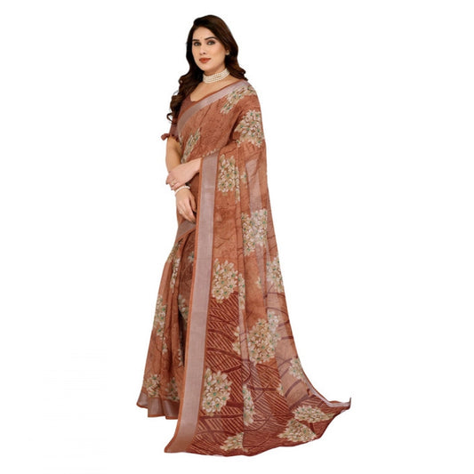 Women's Georgette Printed Saree With Unstitched Blouse 5.5Mtr (Brown)