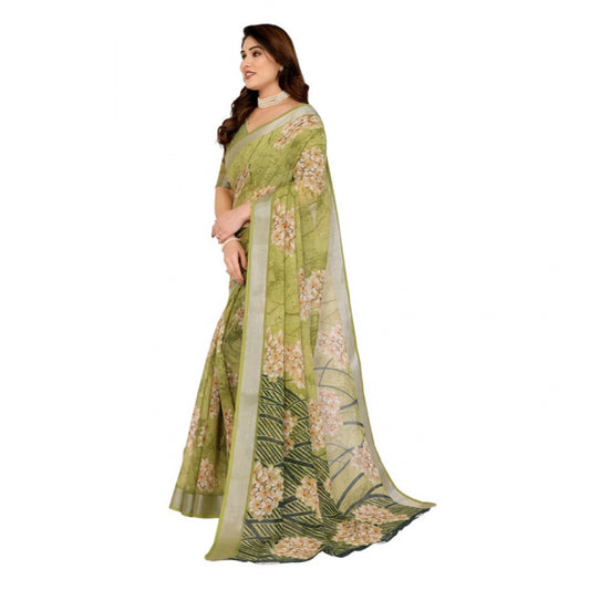 Women's Georgette Printed Saree With Unstitched Blouse 5.5Mtr (Green)